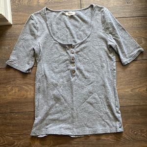 Madewell xs Henley heather gray elbow sleeve top scoop neck